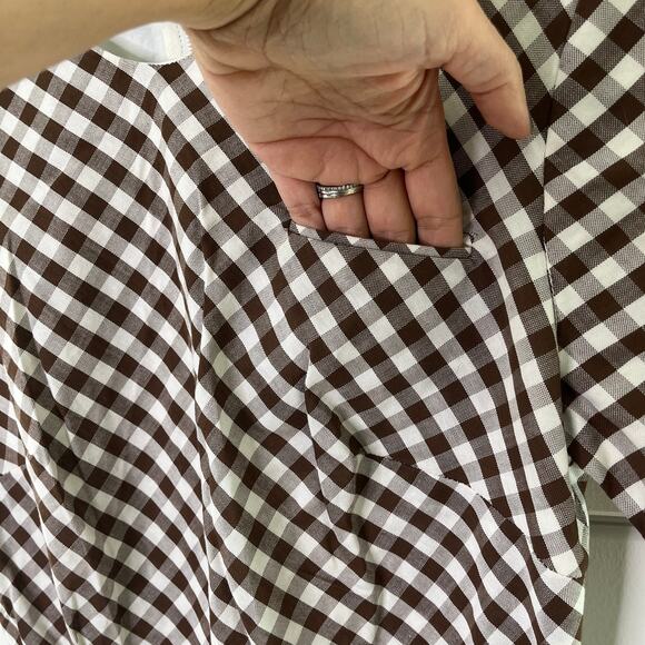 Vintage 60s Gingham Sheath Dress Short Sleeve Brown White Womens Handmade 4 - Picture 5 of 12